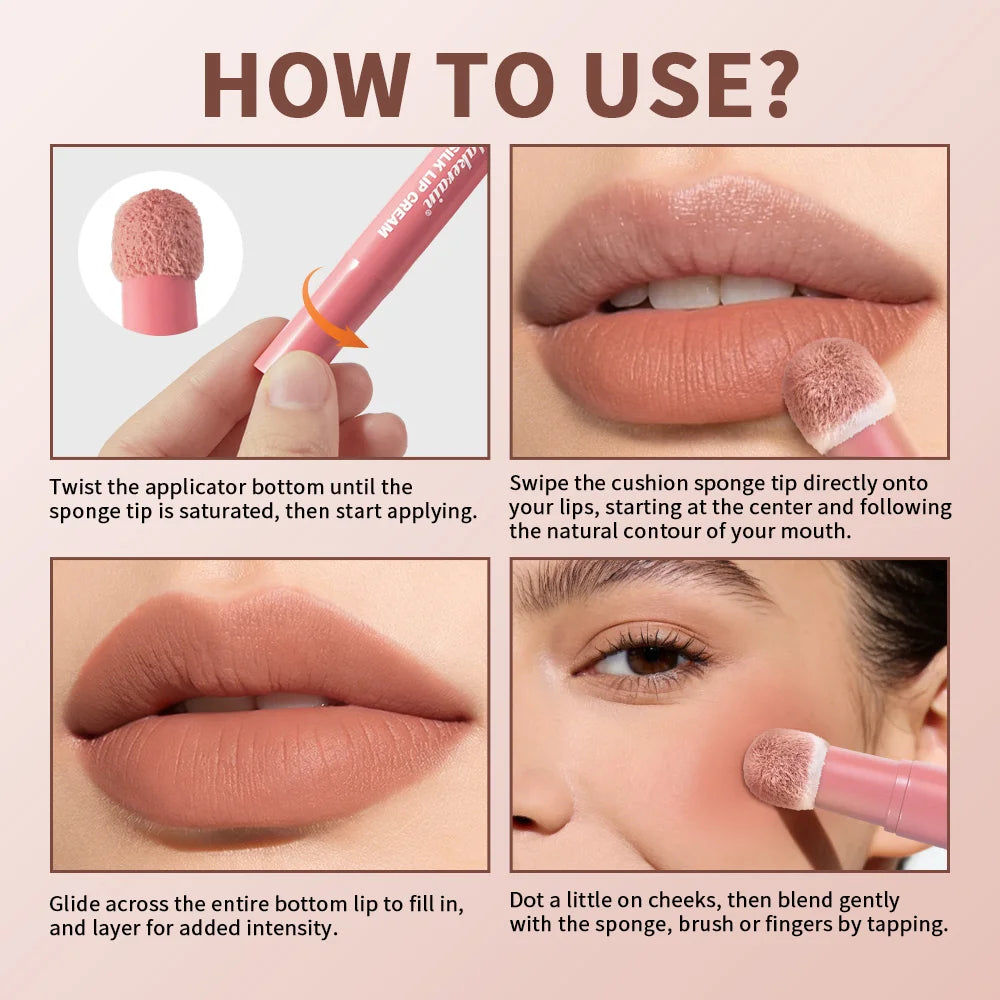 Cushion Silk Lip Cream Long Lasting Wear Waterproof Non Transfer Formula Matte Velvety Finish Lip Glaze Natural Cosmetics Oasis Select