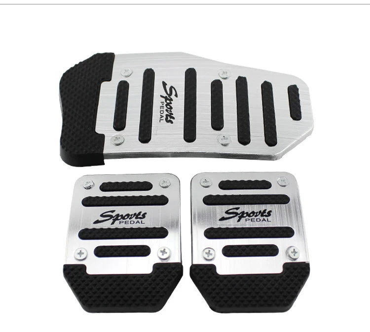 Universal Car Pedal Cover Aluminum Automatic Transmission Brake Fuel Gas Foot Pad Set Kit Pedals Red Blue Silver Non-Slip Tools Oasis Select Manual Silver Set