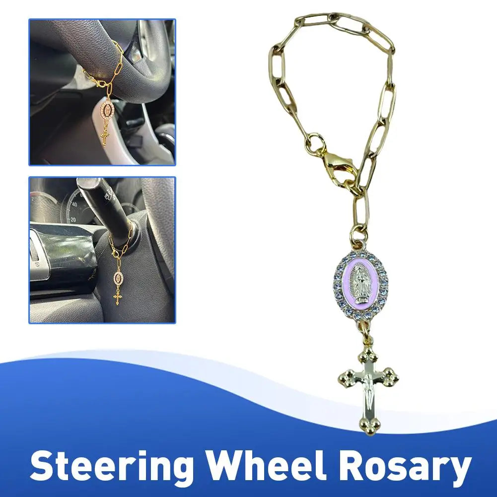 Gold-Plated Rosary Car Steering Wheel Pendant Ornament