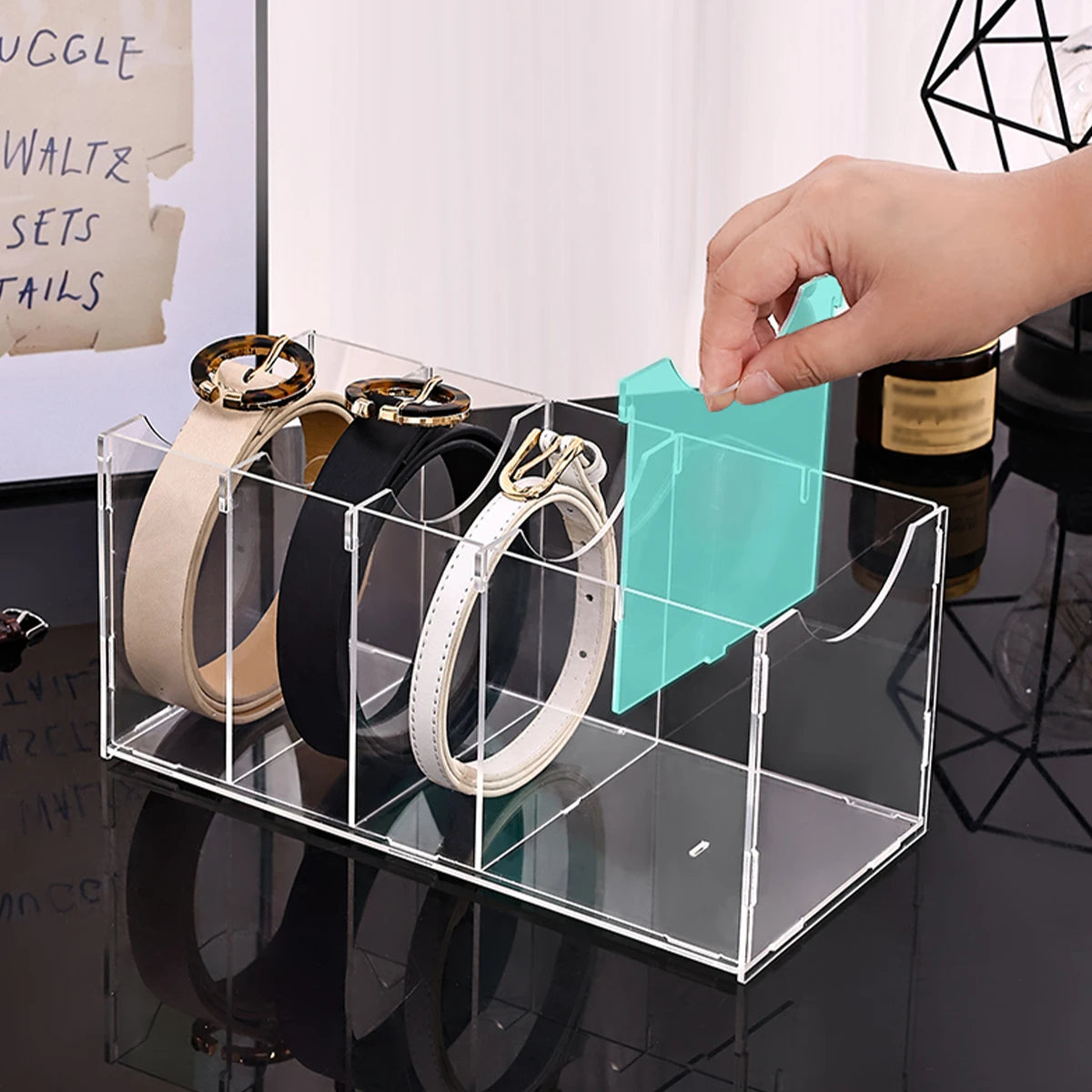 1pc Transparent belt storage box, assembled version, suitable for belts, ties, neckties, wardrobe organizing and storage rack Oasis Select