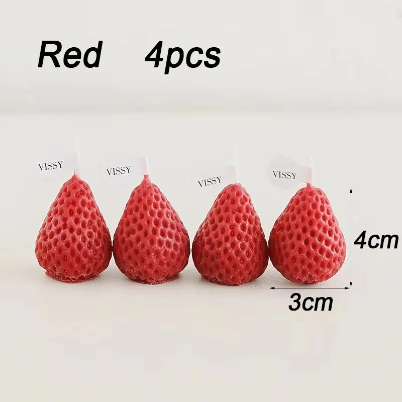 4pcs Strawberry Decorative Aromatic Candles Diy Handicraft Wax Scented Candle for Christmas Birthday Wedding Home Decoration Oasis Select Red 4pcs
