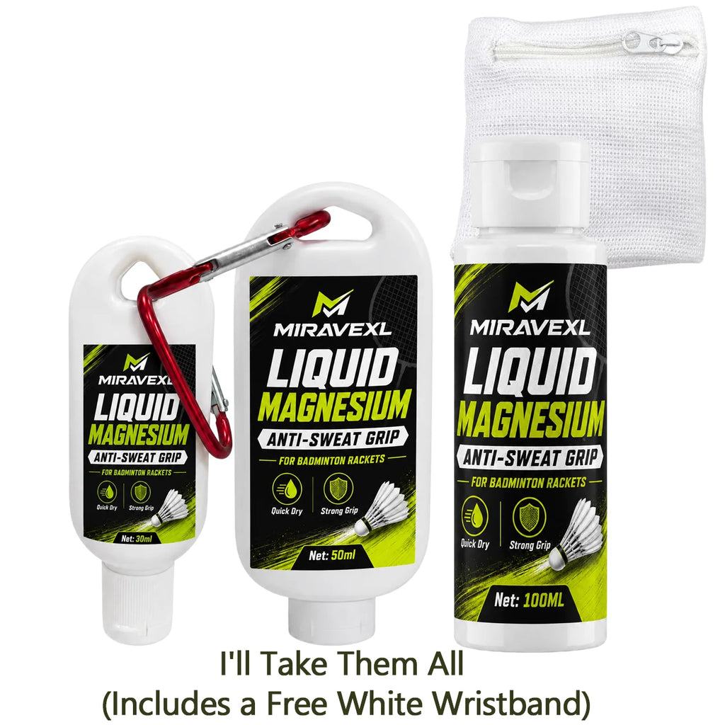 Badminton Racket Anti-Sweat Liquid Grip – Prevent Slipping, Improve Control, Free Sports Wristband, 30-100ML Sports Training Kit Oasis Select Take It All (White)