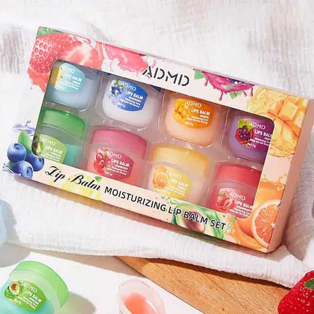BIOAOUA 8-Pc Fruit Lip Balm Set – Moisturizing & Anti-Crack Lip Balm Set Oasis Select 1 box