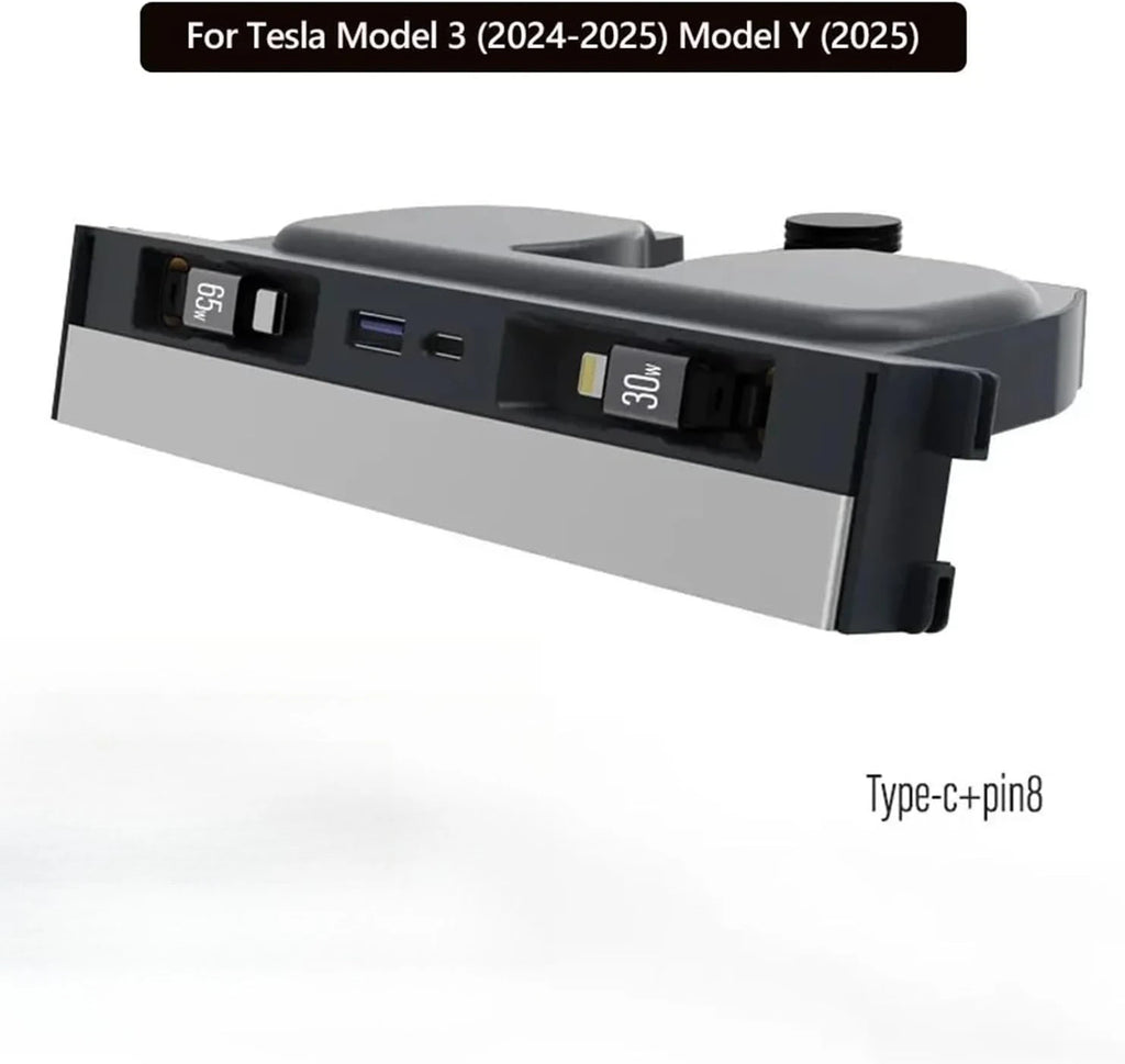 Retractable Center Console USB Hub For Tesla Model Y Juniper 2026 Model 3 Highland Phone Charger Fast Charging Docking Station Oasis Select Apple and Type-C