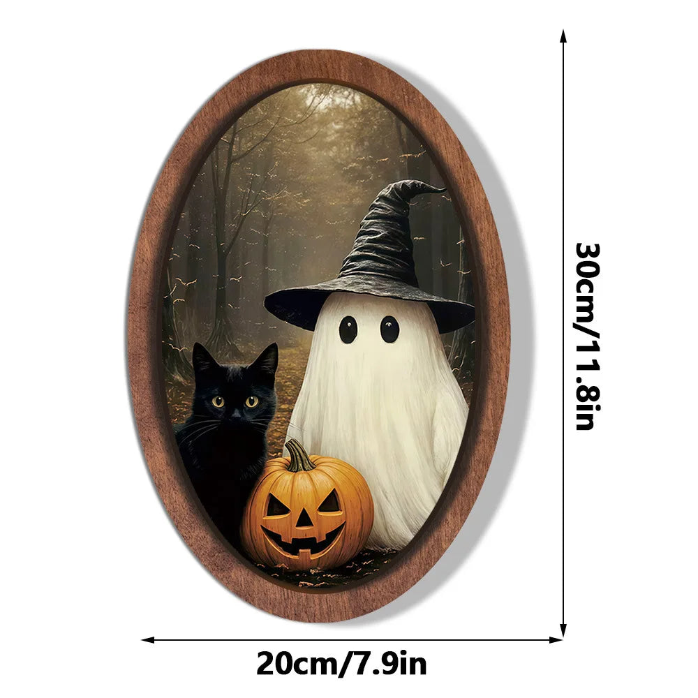 Halloween Ghost Wooden Photo Frame Painting Retro 3D Hanging Plaque Festival Decor Wall Sticker for Home Party Wall Decor Oasis Select MZ1152 Medium