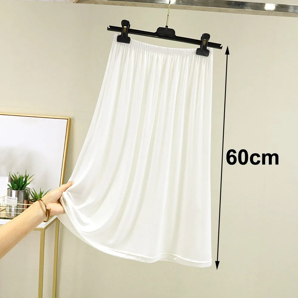 Fashion High Waist Underskirt Elastic Anti-glare Half Length Skirt Anti-Penetrating Pure Color Half Slips Dress for Women Oasis Select White 60cm L