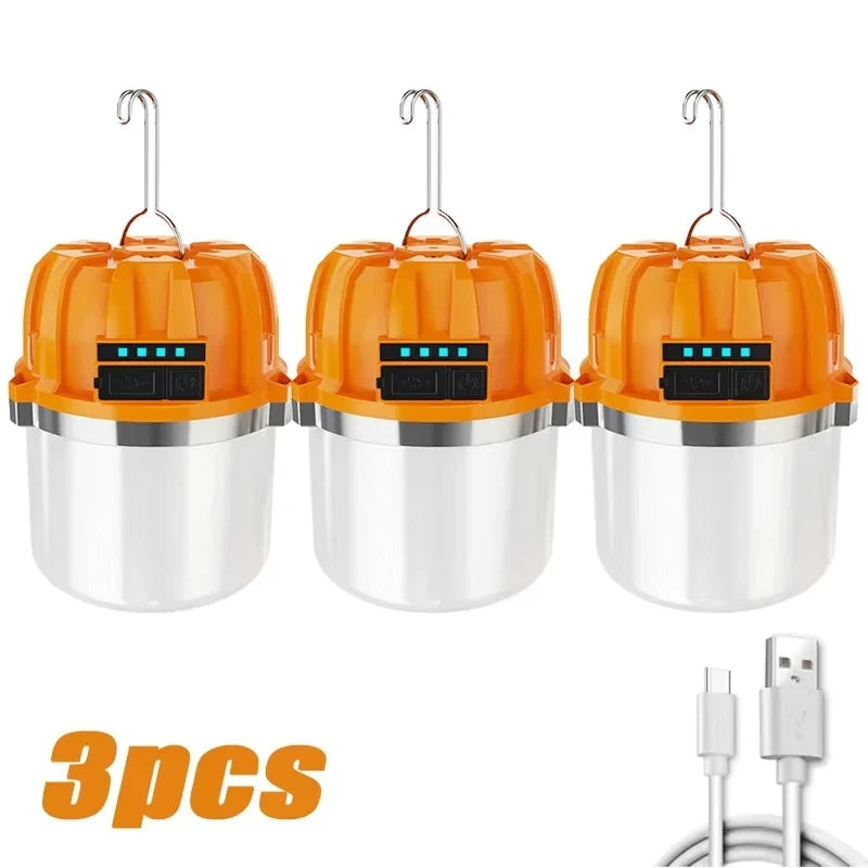 Powerful USB Rechargeable LED Camping Lights Built-in Battery Outdoor Camping BBQ Tents Hanging Lantern Emergency Power Bank Oasis Select 3PCS