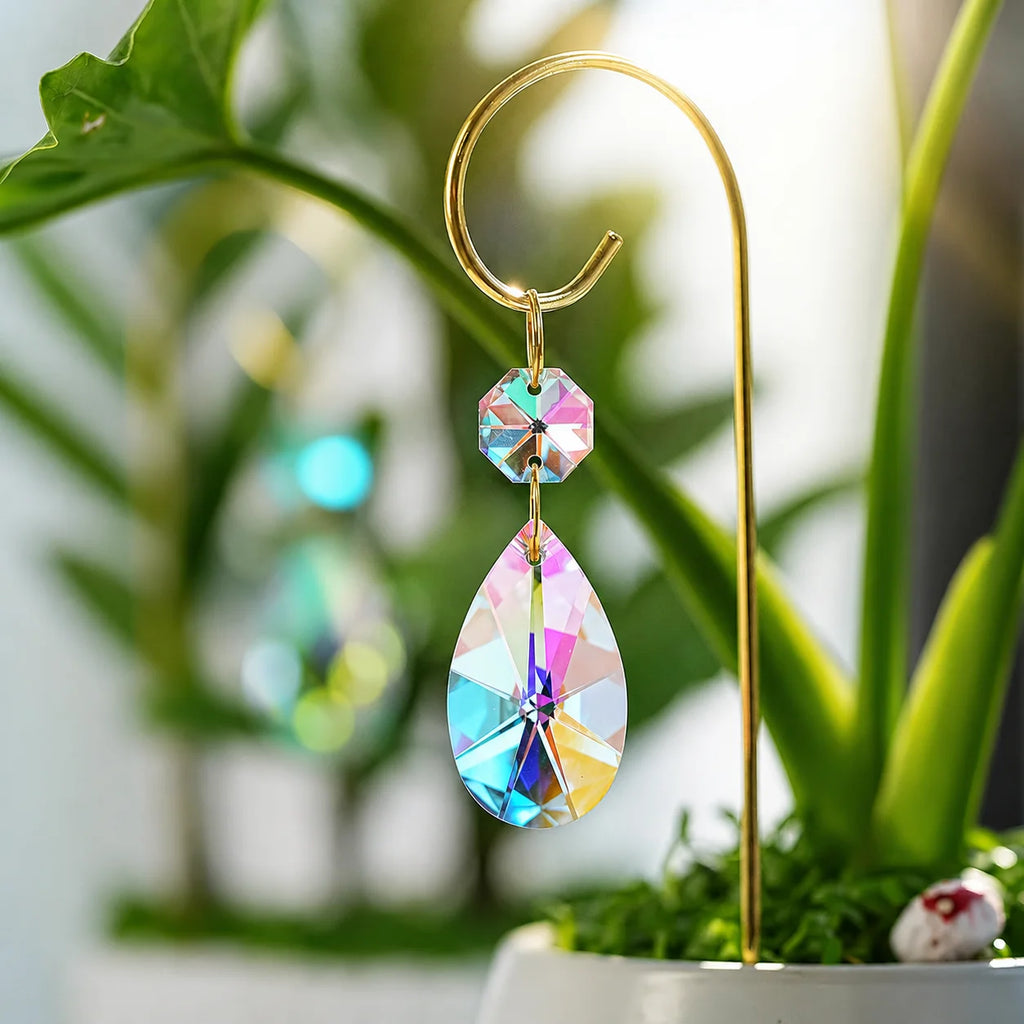4-Pack AB Crystal Glass Garden Suncatchers with Metal Stakes