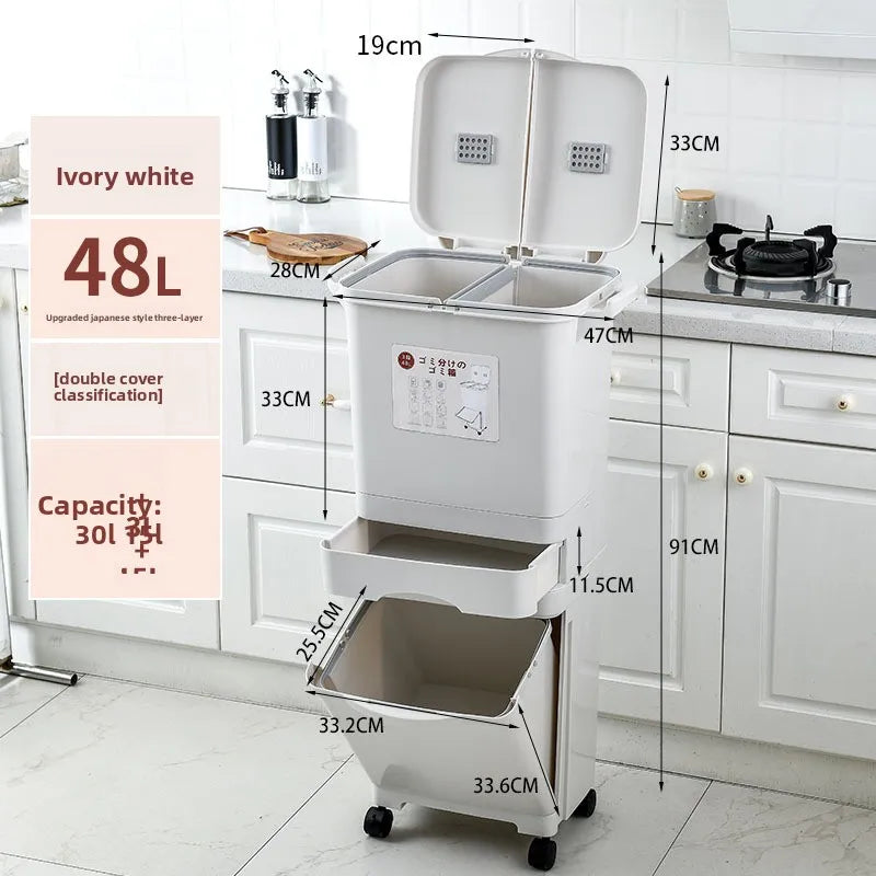 Kitchen trash can Large deodorant garbage with lid Double layer dry and wet separation garbage sorting Double layer inner bucket Oasis Select 48L-B