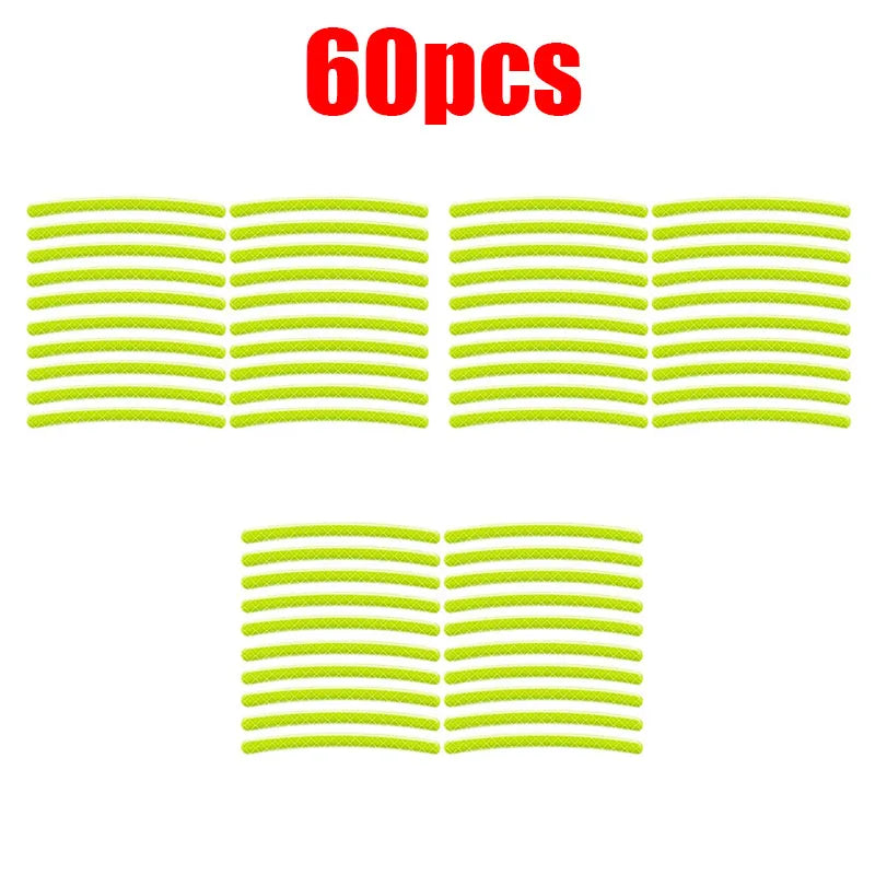 20/60pcs Wheel Hub Reflective Stickers Anti Scratch Auto Body Decorative Rim Tape Strips Warning Passing Car Motorcycle Bicycle Oasis Select 60pcs Green