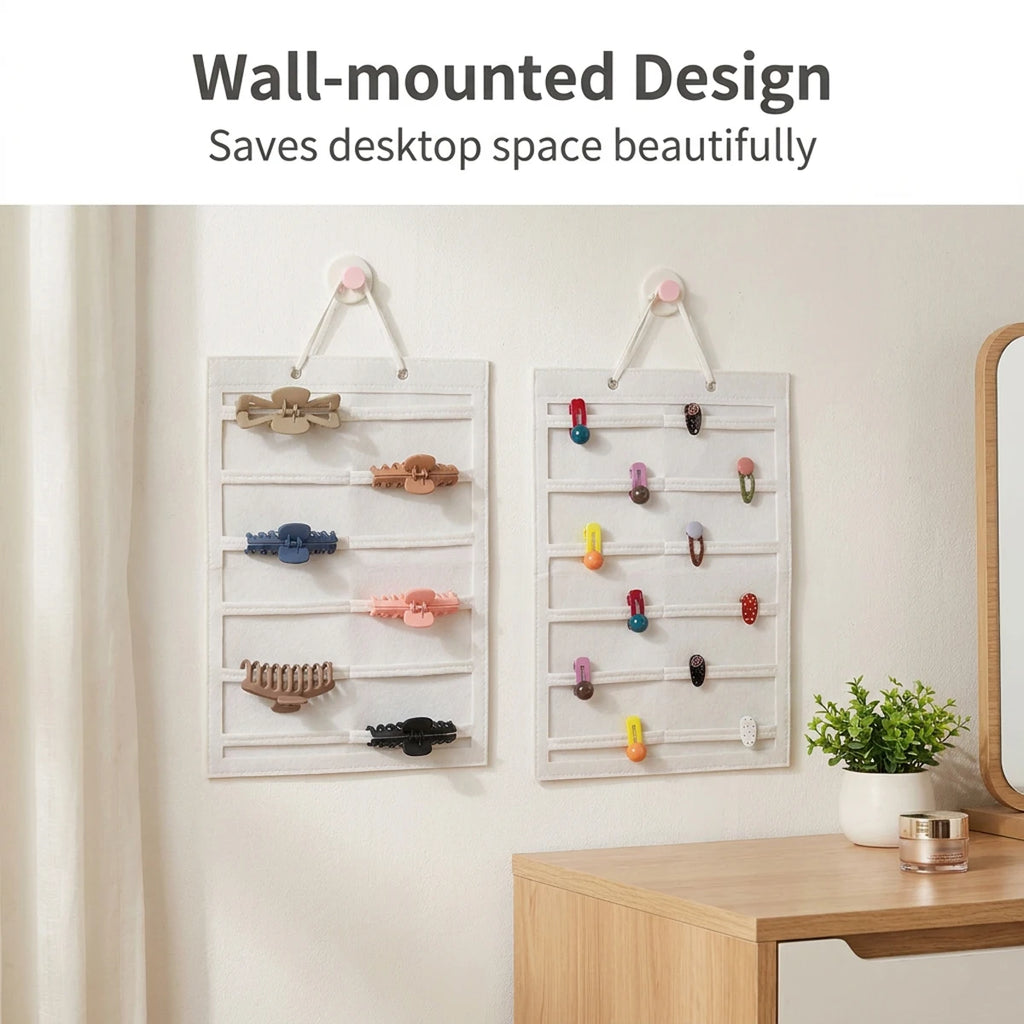 1pc felt white striped pocket style hair accessory storage hanging bag foldable wall mounted hair clip glasses jewelry storage Oasis Select