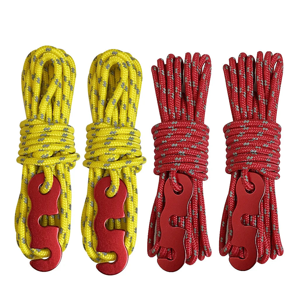 4 Sets Reflective Tent Ropes with Quick-Adjust Buckles – Windproof, High-Strength & Night Visible for Camping Safety Oasis Select 2red 2yellow-4m