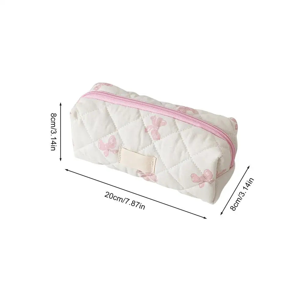 Cute Pencil Case Aesthetic Pen Holder with Bow Pattern Cosmetic Organizer Portable Case Toiletry Makeup Pouch for Student Oasis Select Pink