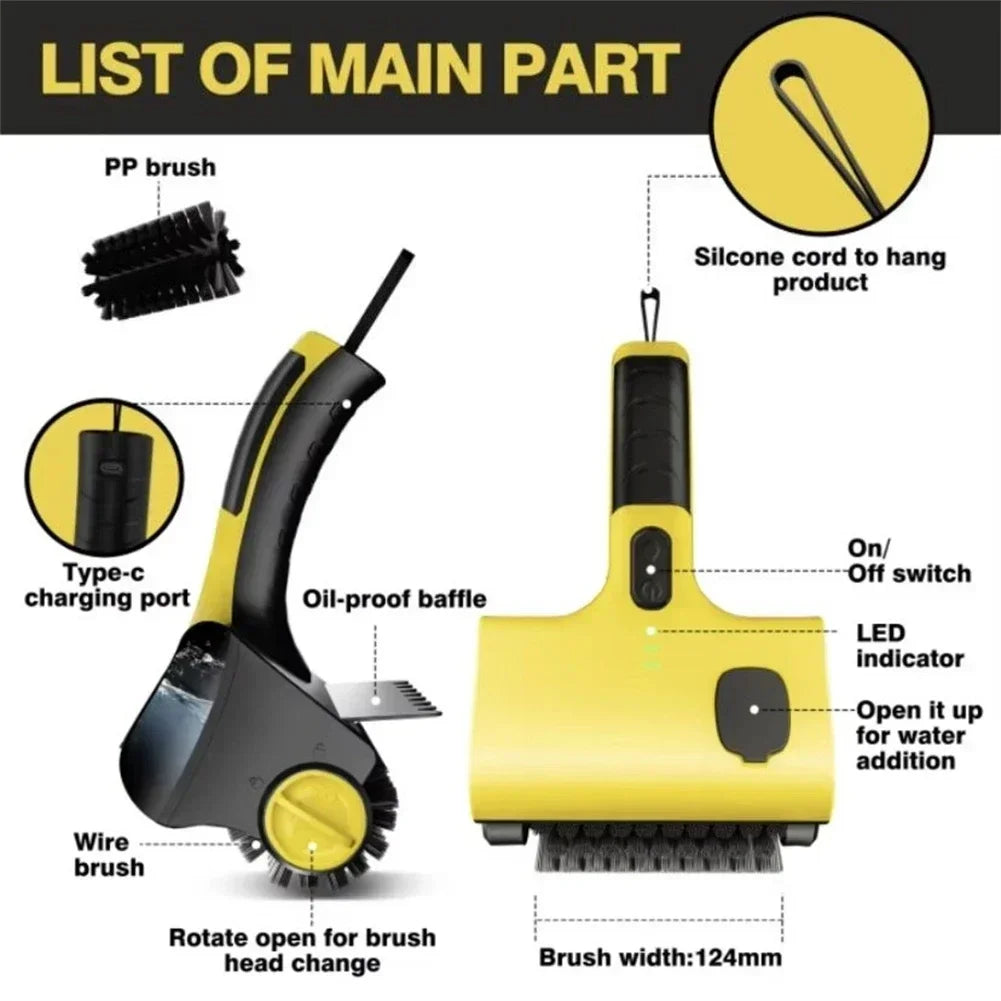 Rechargeable Electric Cleaning Brush for Grill and Kitchen Tiles with Motor Driven Scrubbing Head and Waterproof Construction