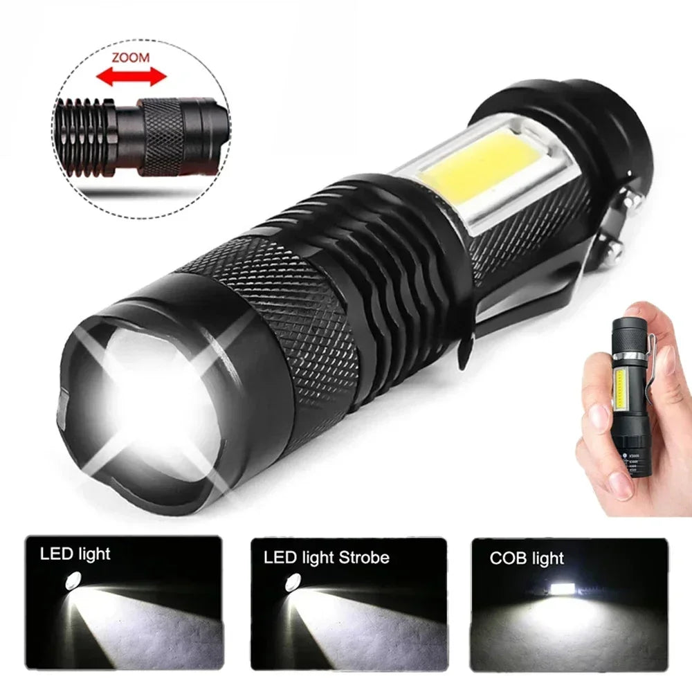 Mini Portable COB Lamp Bead LED Flashlight Use Rechargeable Double Light Source Emergency Flashlight for Hiking Camping Fishing Oasis Select