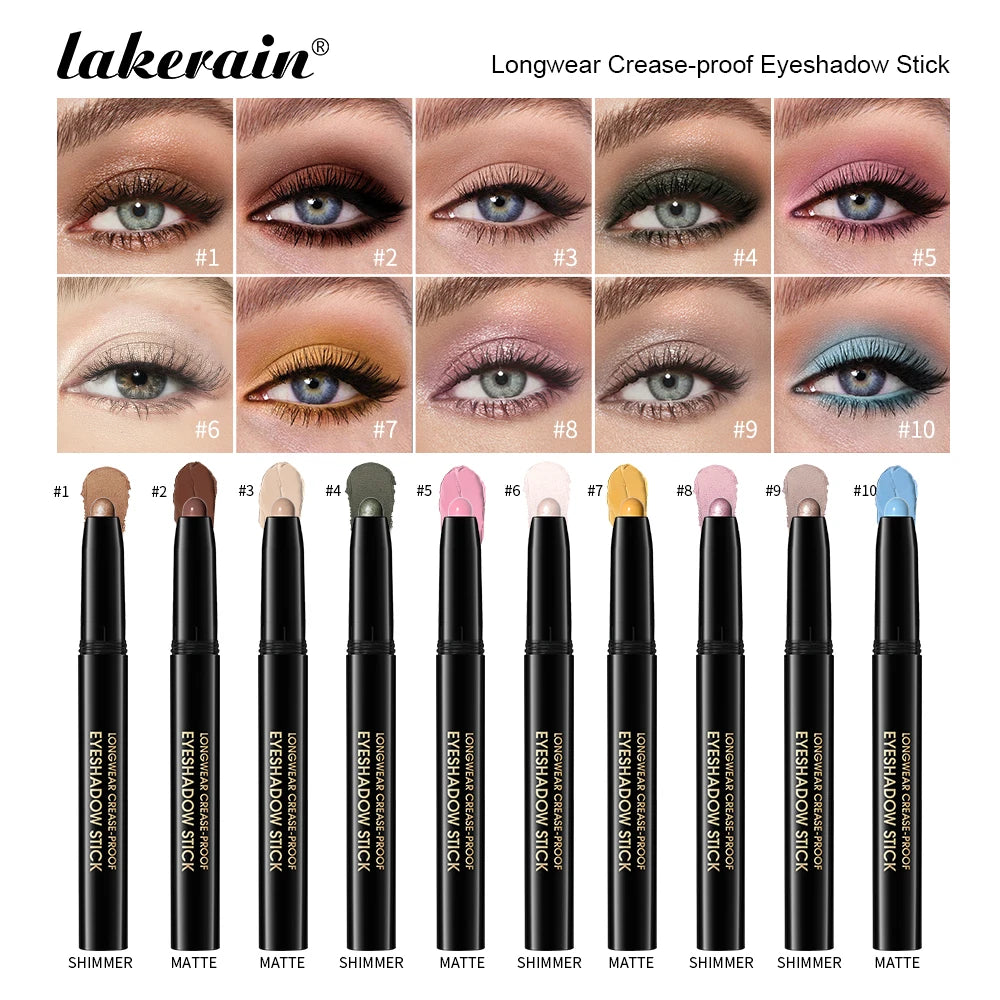 Eyeshadow Stick 10Colors Shimmer And Matte Brown Metallic Cream Eyeshadow Pencil Crayon with Smudge-proof & Waterproof Makeup Oasis Select