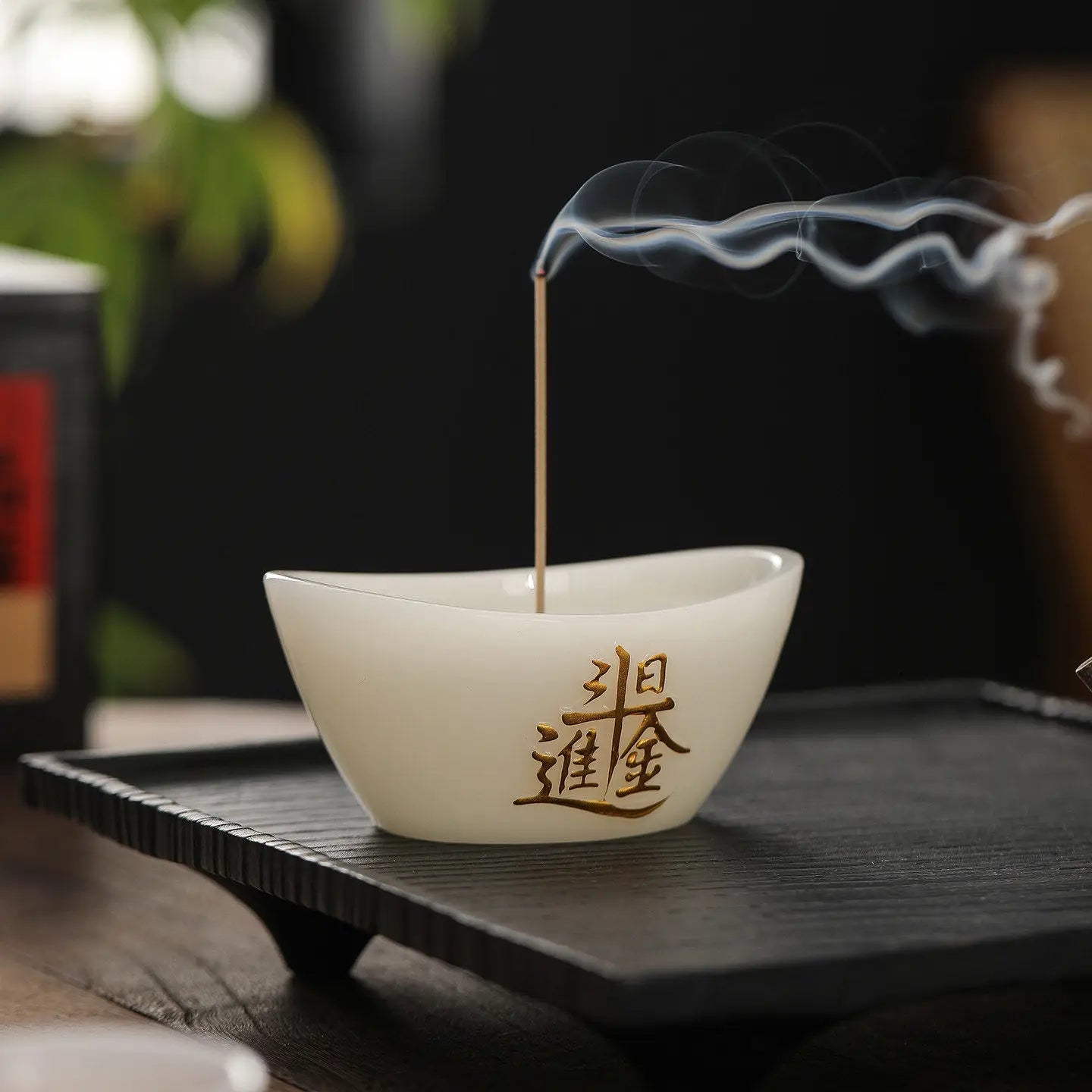 Jade Ceramic Yuanbao Incense Burner Attract Wealth, Stick & Coil Incense Holder for Tea Room Home Desktop Decoration Oasis Select