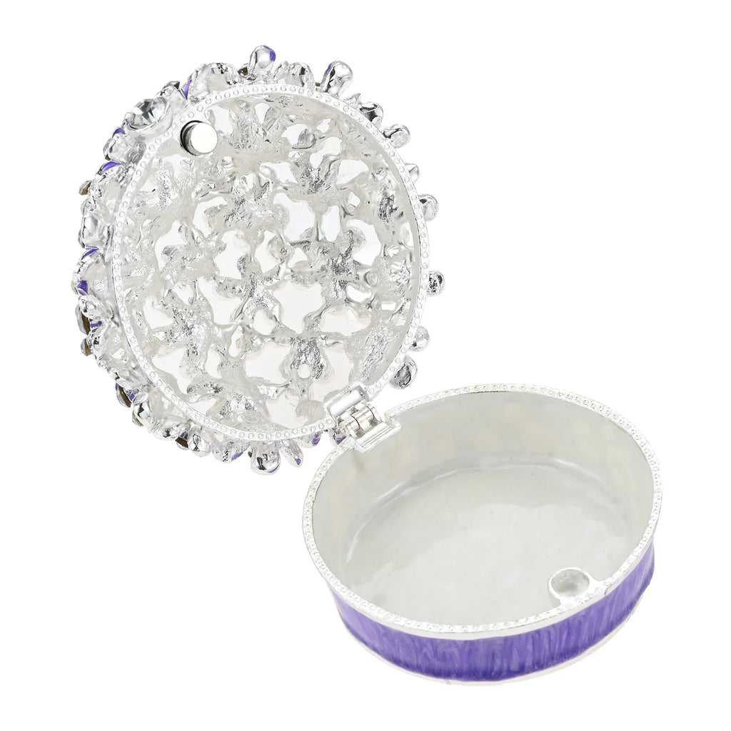 Purple Flower Ball Jewelry Box Sparkling Crystal Easy Open Magnet Clasp Dresser Ornament Gift for Girlfriends Wife Mom 55mm/2In Oasis Select