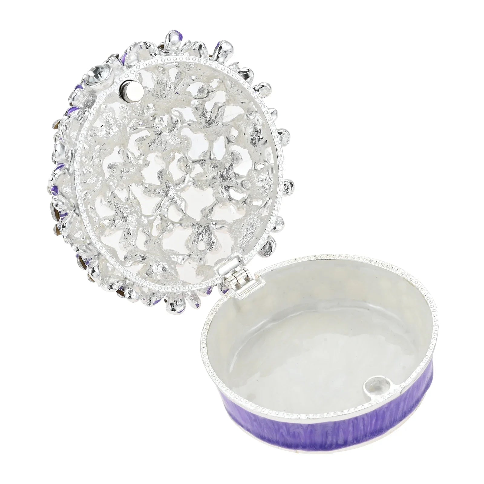 Purple Flower Ball Jewelry Box Sparkling Crystal Easy Open Magnet Clasp Dresser Ornament Gift for Girlfriends Wife Mom 55mm/2In Oasis Select