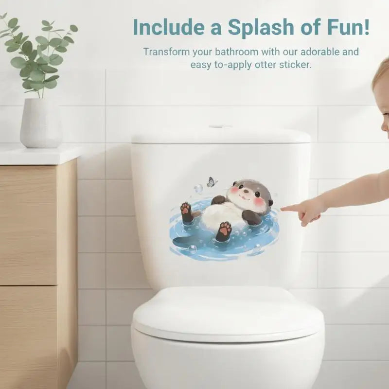 Creative Otter Toilet Tank Sticker Ocean Wave Waterproof Vinyl Decal Self-Adhesive Wall Art for Home Restroom Decor Oasis Select
