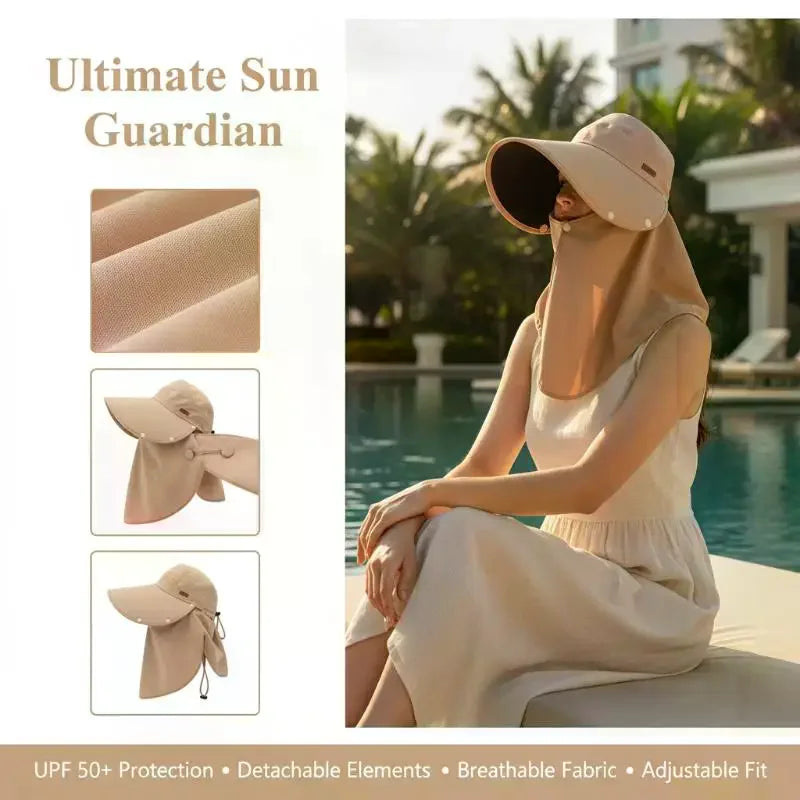 Women Anti UV Sunshade Shawl Cap Detachable Wide Brim Visor For Outdoor Sports Beach Travel Accessory Oasis Select