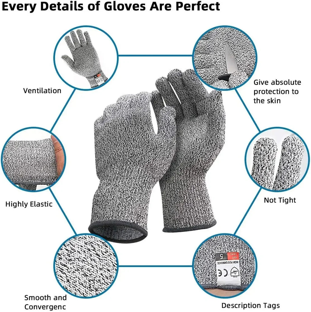 1Pair Grade 5 Cut Resistant Gloves Kitchen HPPE Scratch Resistant Glass Cutting Safety Protection for Gardeners Oasis Select