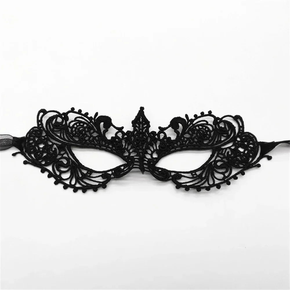 Women Sexy Hollow Lace Masquerad Face Mask with Ribbon Princess Party Mardi Gras Cosplay Prom Props Costume Nightclub Eye Mask Oasis Select Black