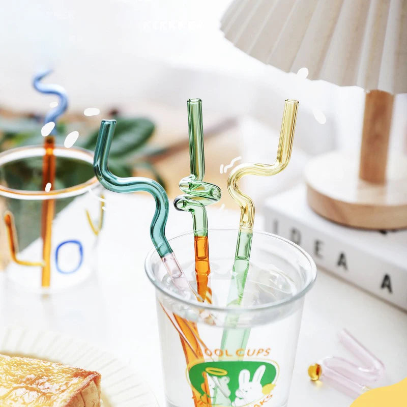 Knotted Colored Glass Straws Lightweight Smooth Edge Gift for Men Women and Kids Practical Stylish Versatile Suitable for Photos Oasis Select