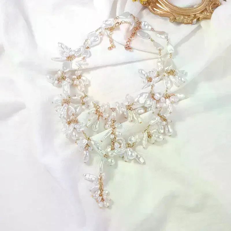 New Trendy Double Layered Irregular Pearl Pendant Necklace Baroque Party Dress Up Women's Neck Jewelry Gift Oasis Select