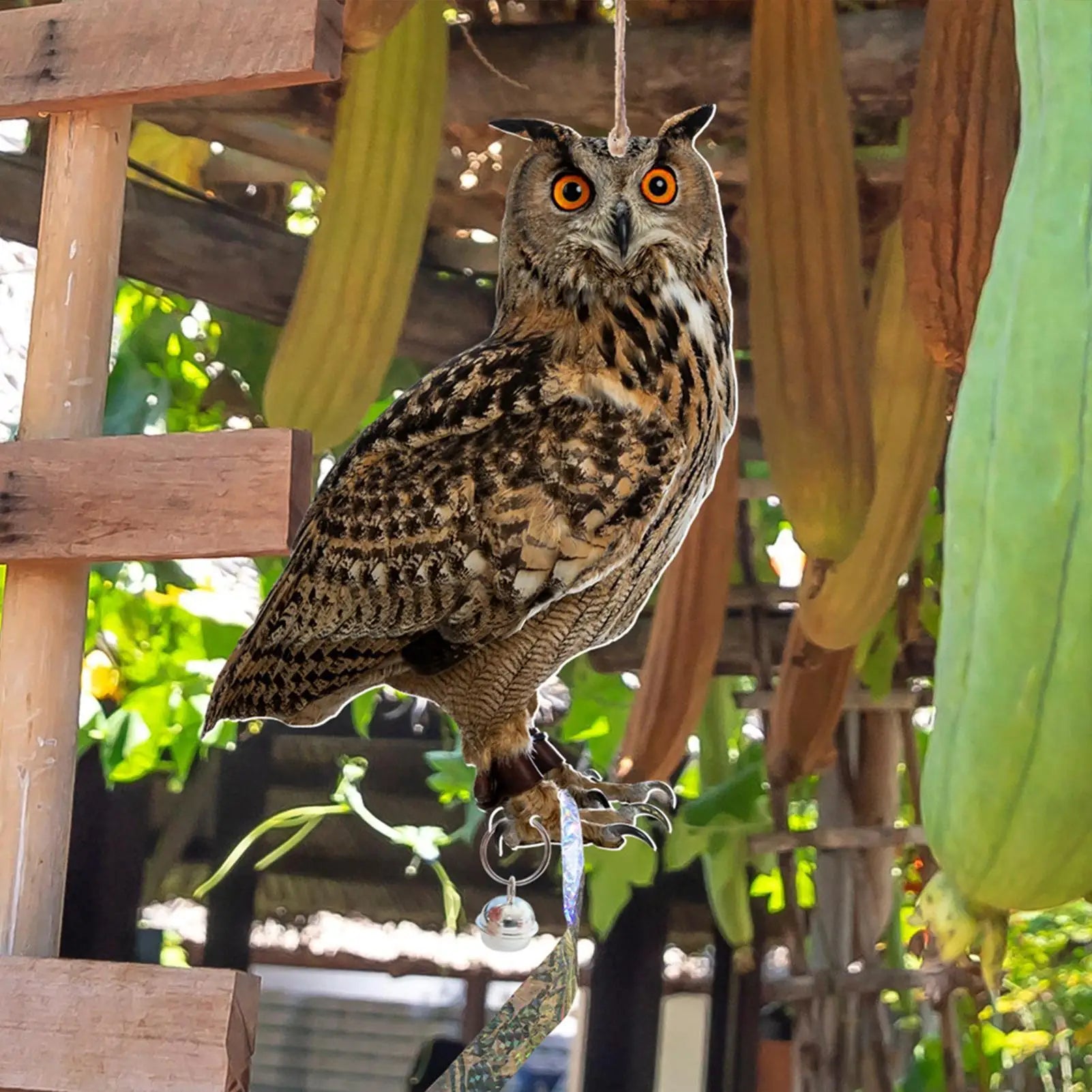 Expel Birds Pendant 2D Owl Scarecrow Pendant Garden Protector Decorative Scarer Pendant with Bell Fake Bird Scare Device Oasis Select