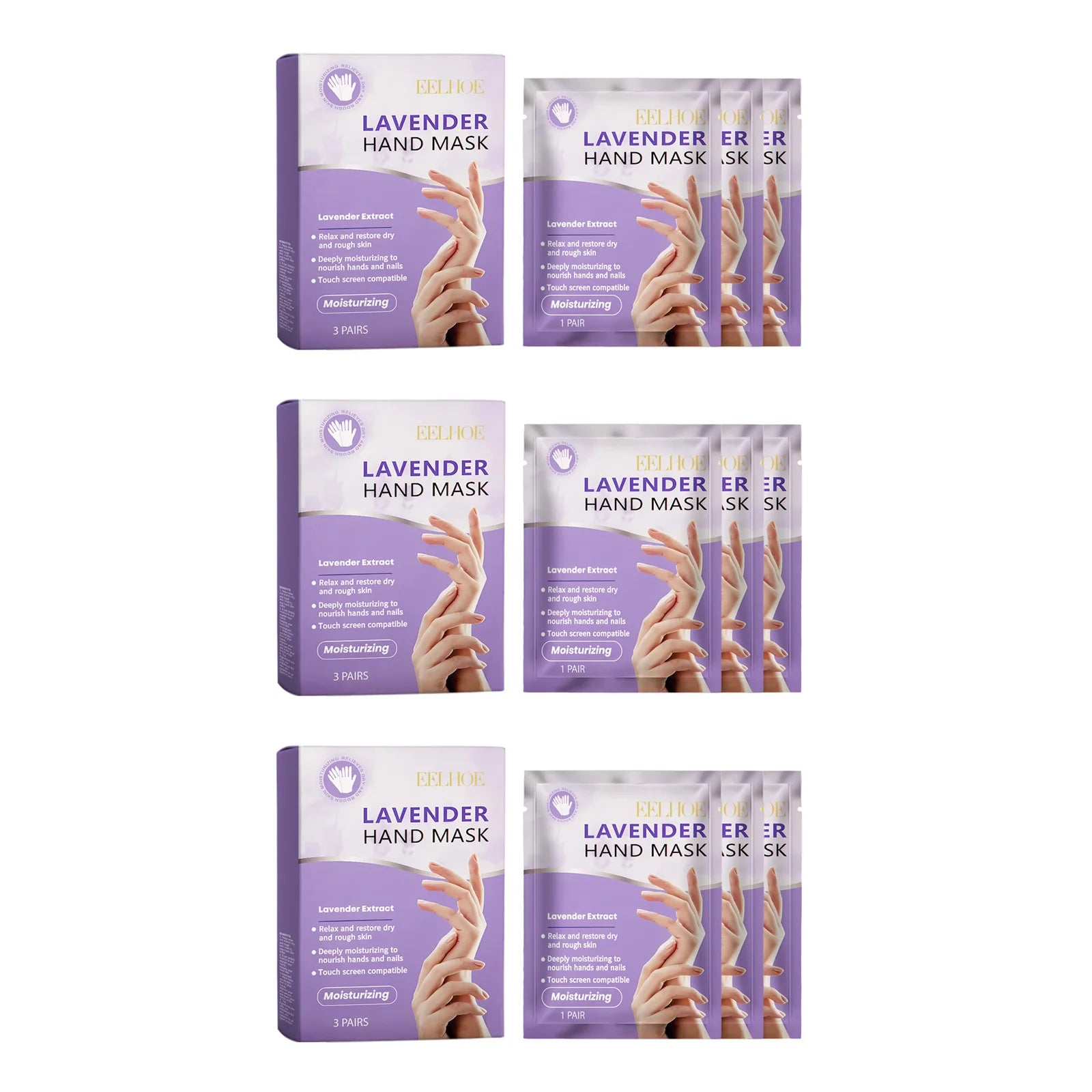 EELHOE Lavender Niacinamide Hand Mask – Moisturizing 3 Pairs Hand Mask Oasis Select 3 x 3Pcs Boxed