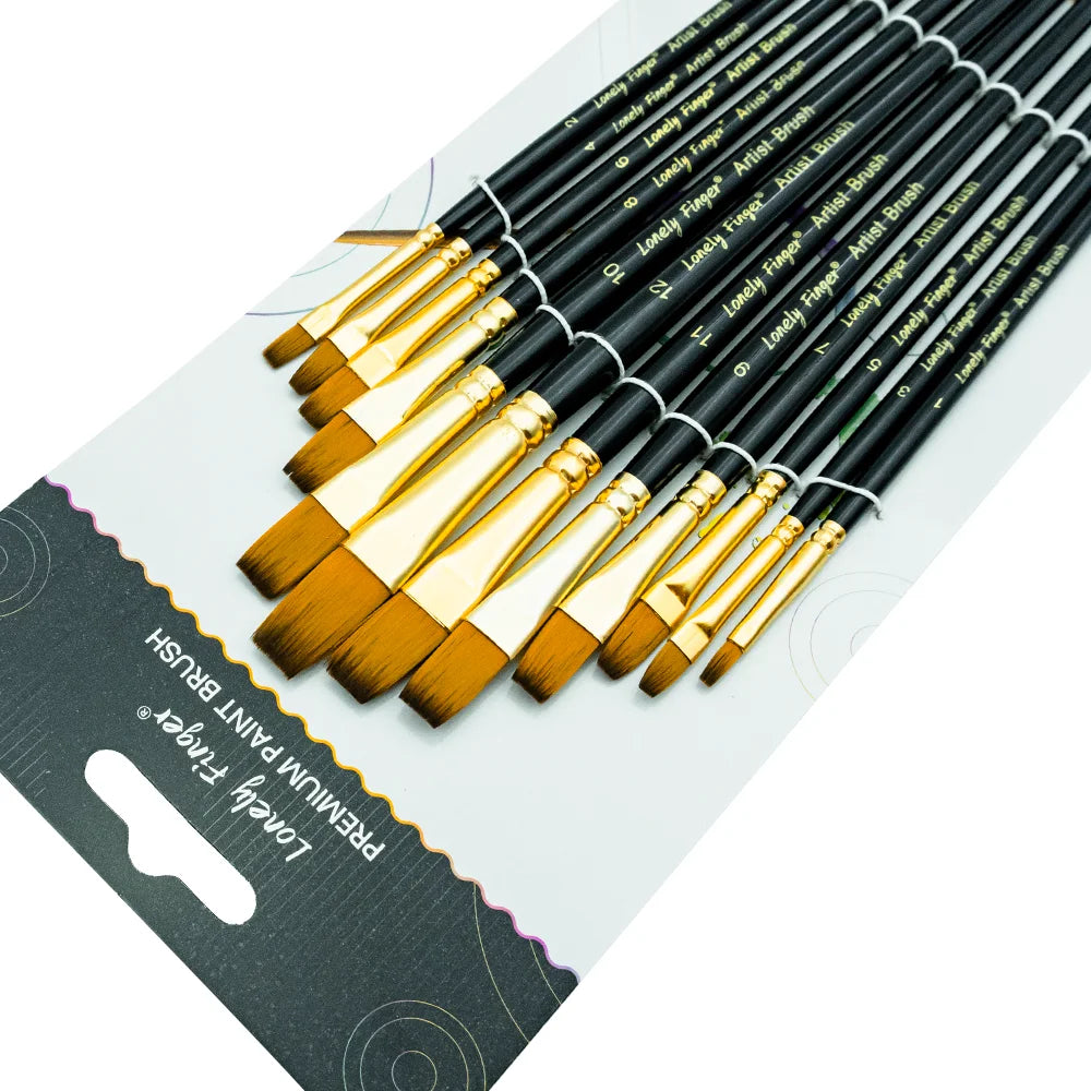 12Pcs Flat Paint Brushes for Acrylic Painting, Synthetic Paint Brushes with Wooden Handle Art Painters for Acrylic, Watercolor, Oasis Select 12 Black Flat