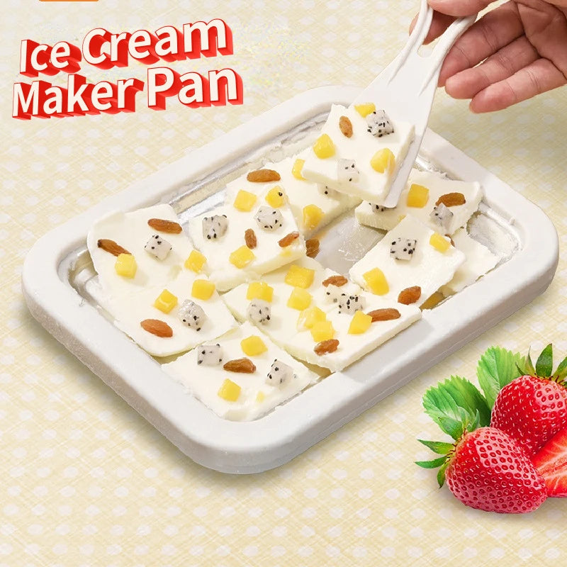 Rolled Ice Cream Maker Pan & 2 Scrapers – Stainless Steel