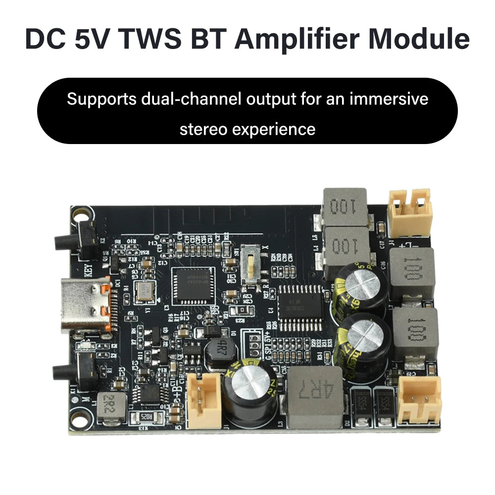 DC 5V TWS Bluetooth Amplifier Module 2X10W Dual Channel Bass Enhancement Algorithm Bluetooth Amplifier Board Type-C Interface Oasis Select