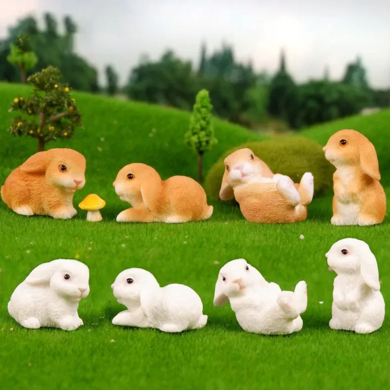White Hare Dollhouse Ornament Easter Decoration Resin Bunny Statue Miniature Rabbit Figurine Micro Landscape Fairy Garden Oasis Select