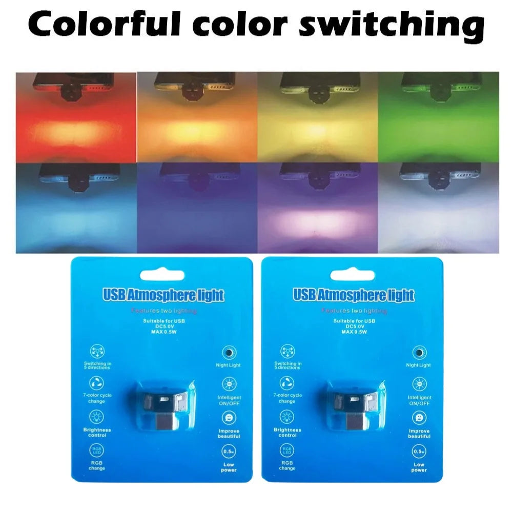 RGB USB-C Car Ambient Light – 8 Colors, Auto Sensor & Memory Car Ambient Light Oasis Select