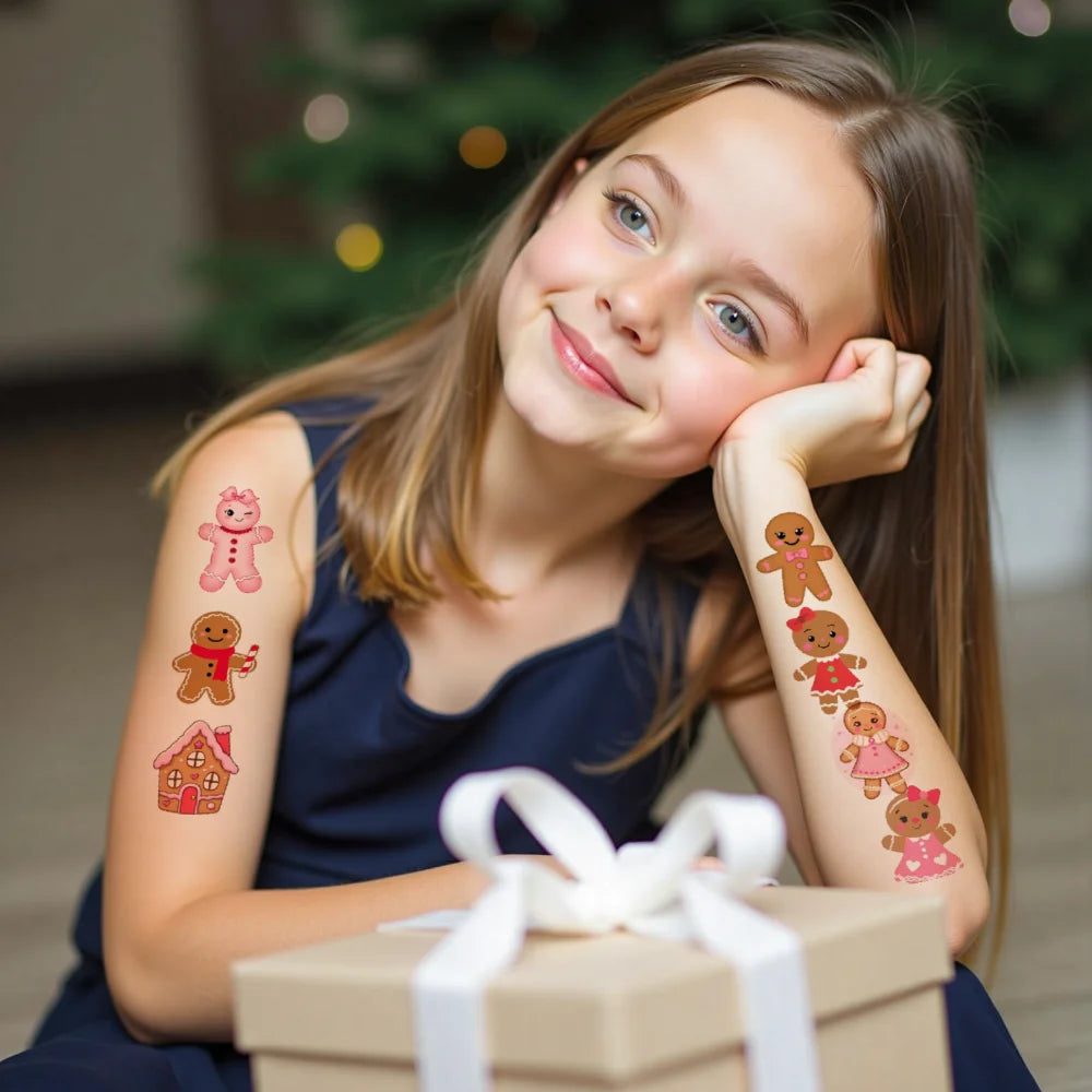 54pcs Christmas Temporary Tattoo Stickers – Gingerbread & Cupcake