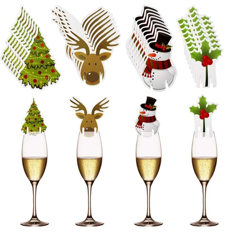10PCS/set Christmas Cup Card Santa Hat Wine Glass Decor Ornaments Navidad Noel New Year Gift Christmas Decorations Cup Lid Oasis Select