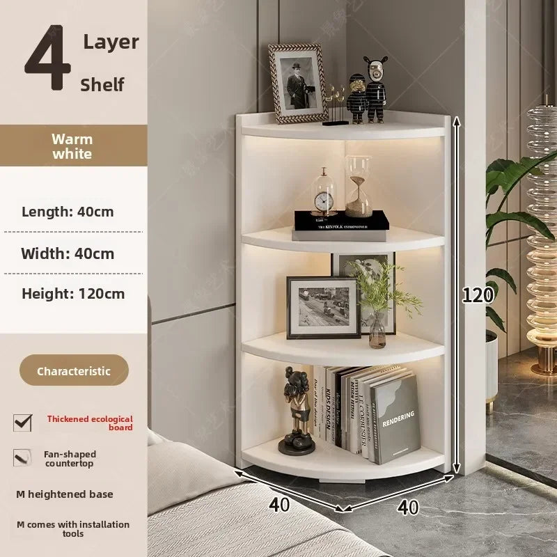 Multi-functional Household Goods Corner Cabinet Multi-layer Floor Storage Display Cabinet Fan Shelf Small Solid Wood Bookshelf Oasis Select 4-NB-40x120