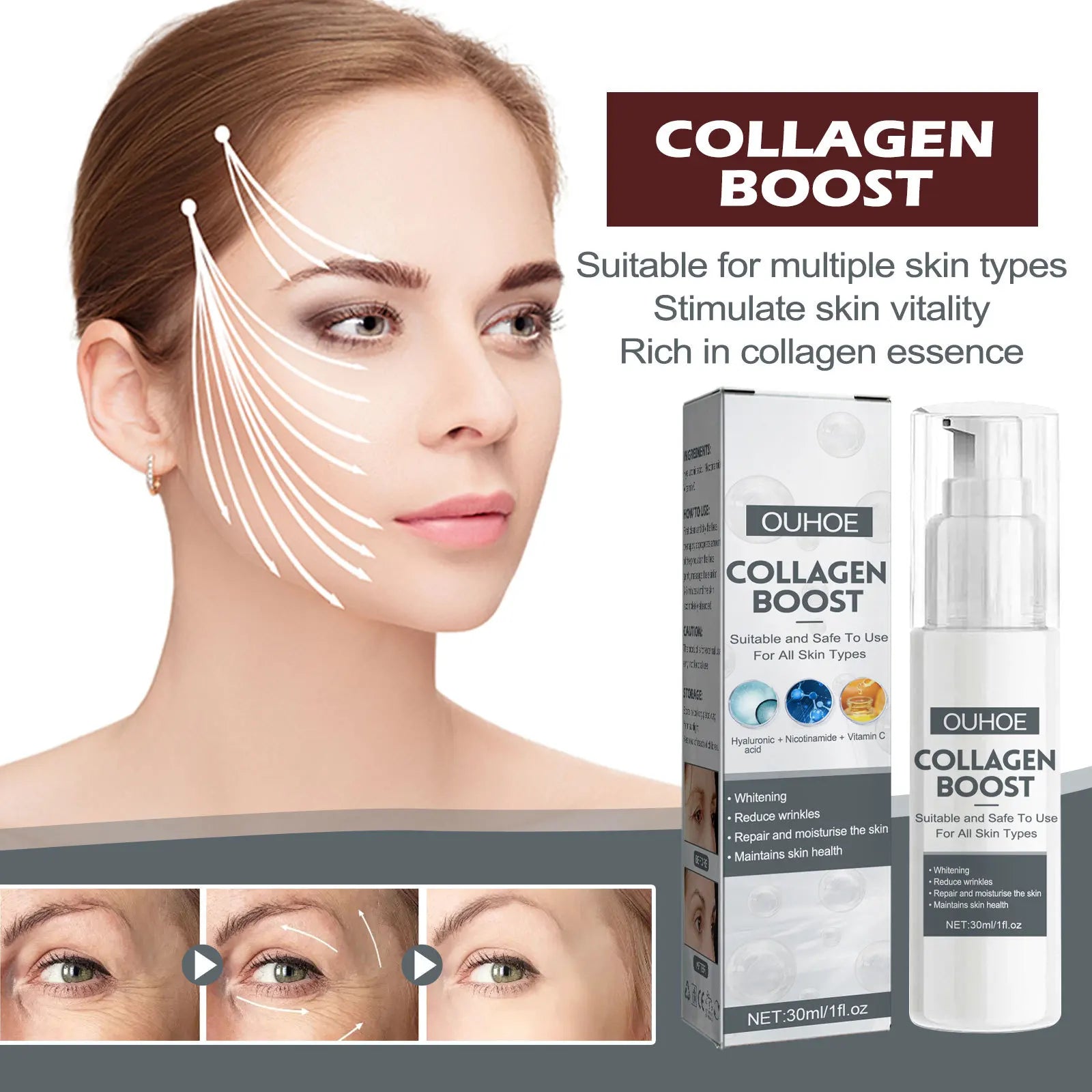 Wrinkle Removal Whitening Serum Pores Shrink Firming Essence Fade Dark Spot Improve Fine Lines Brighten Nourish Anti Aging Serum Oasis Select