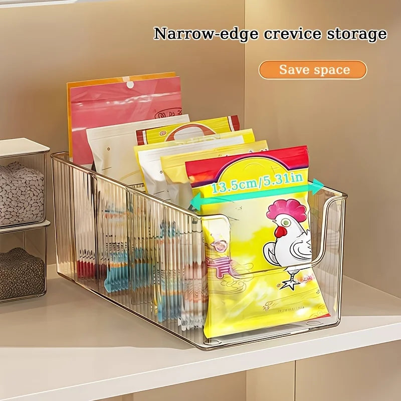 Clear Acrylic Kitchen Organizer Bin with Detachable Dividers Ribbed Pantry Storage Basket for Spices Snacks Cabinet Oasis Select