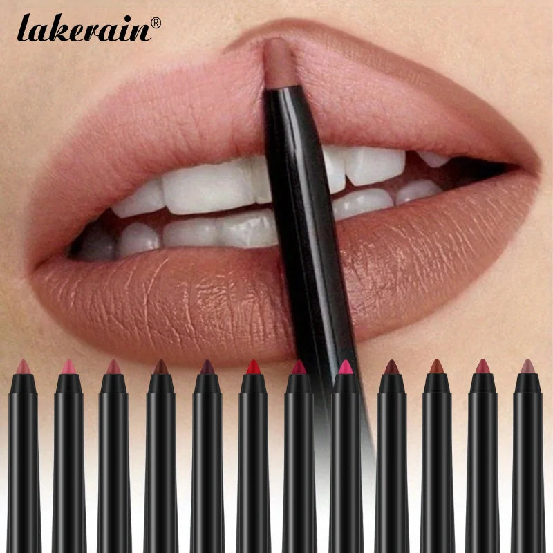 12 Colors Matte Lipliner Pencil Red Contour Tint Lipstick Waterproof Long Lasting Non-stick Cup Moisturising Lips Makeup Oasis Select