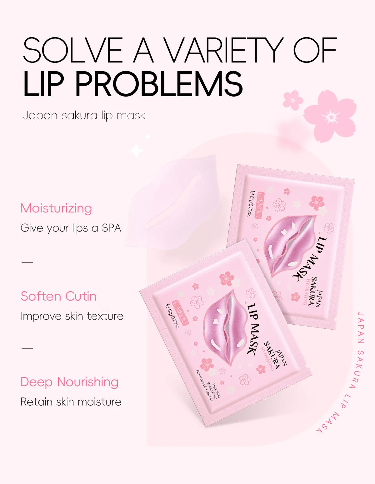Laikou Cherry Blossom Lip Mask Moisturizing Anti Wrinkle Nourishing Beauty Lips Moisturizer Lip Patches Gel Pads Skin Care Oasis Select