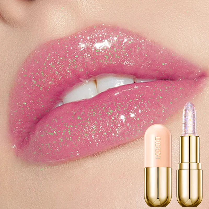 QiBest Glitter Lip Balm – Color-Changing Crystal Jelly Lipstick