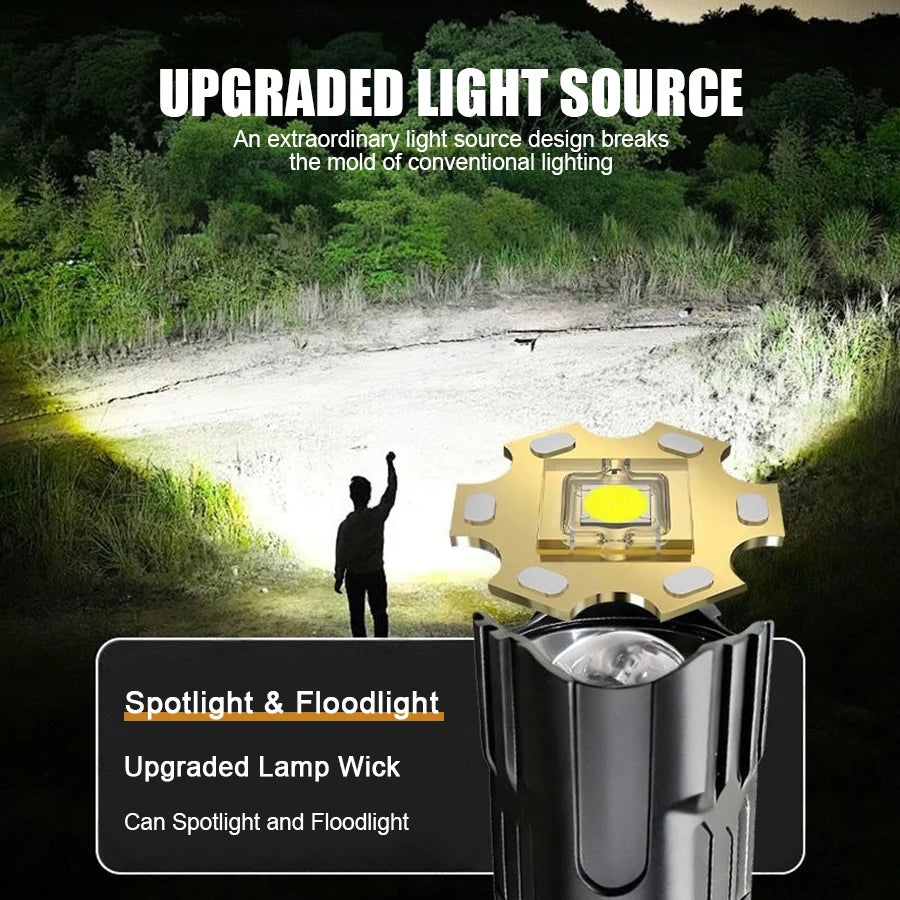 High Strong Power Led Flashlights 1000LM Tactical Torch with Display Light Rechargeable Camping Fishing Emergency Zoom Lantern Oasis Select