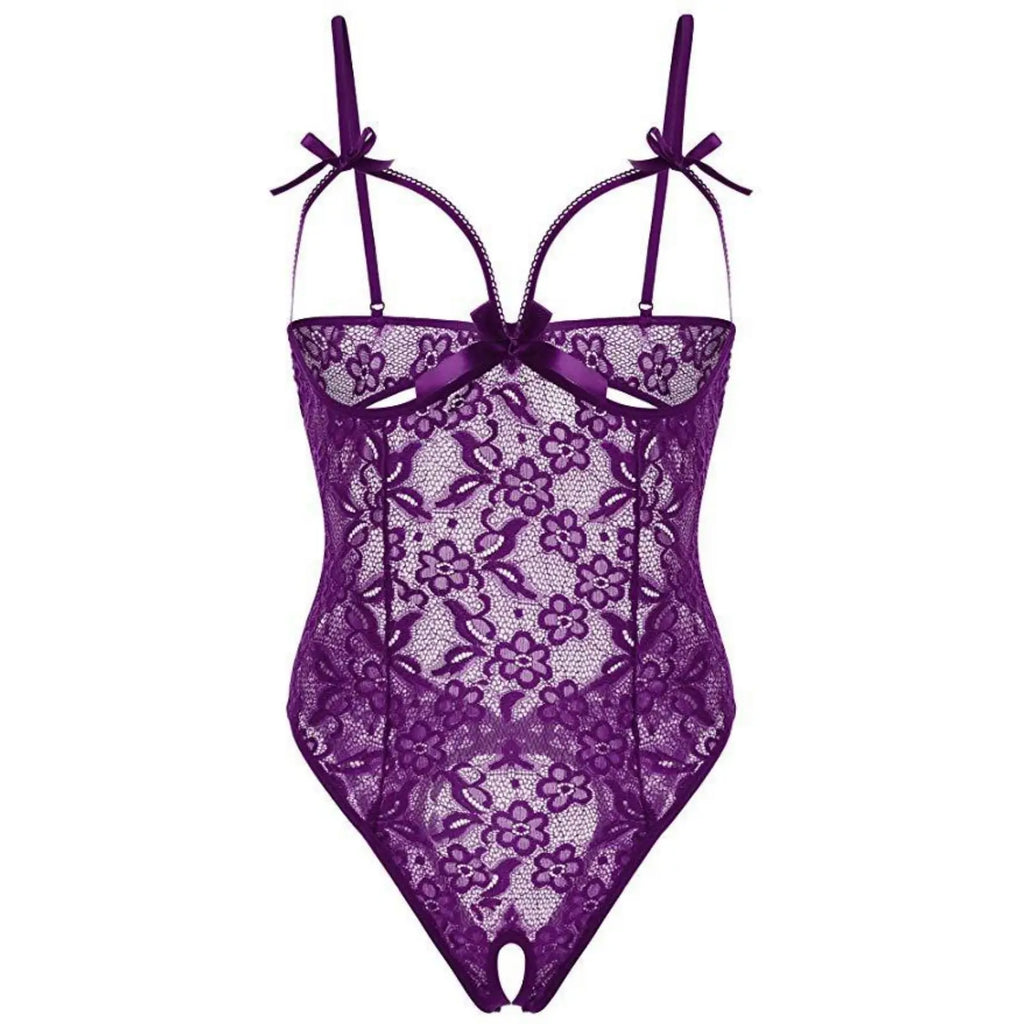 Women's Sexy Lace Babydoll Lingerie Set – Plus Size Sleepwear Lace Babydoll Lingerie Oasis Select Purple L