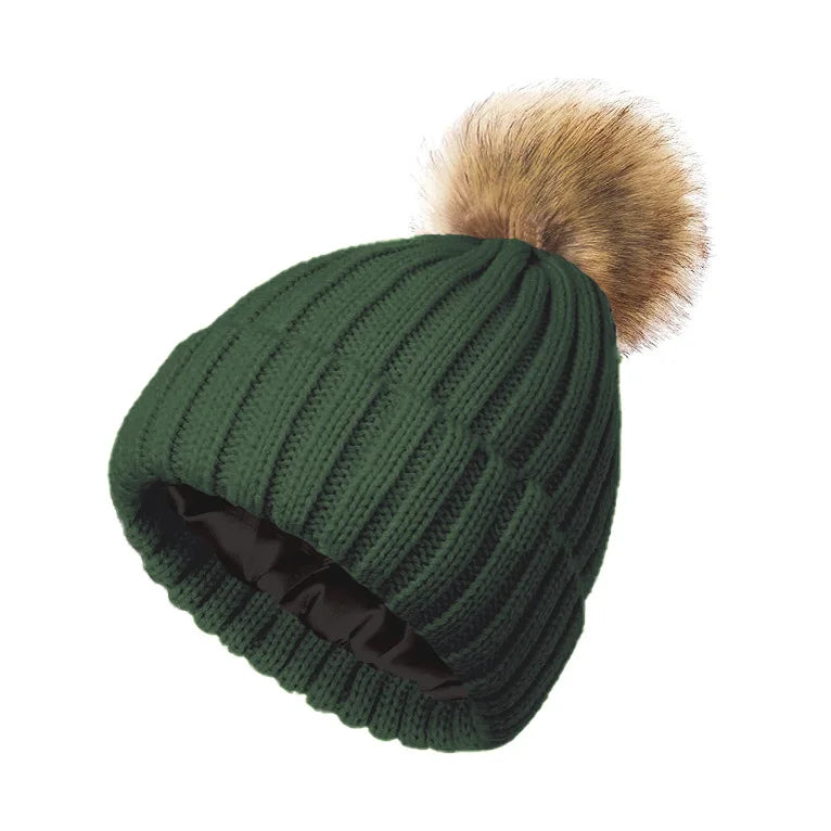 Adult soft knitted hat with no brim, reverse mouth hat, satin lining, wool ball hat, warm knitted hat without label Oasis Select 8