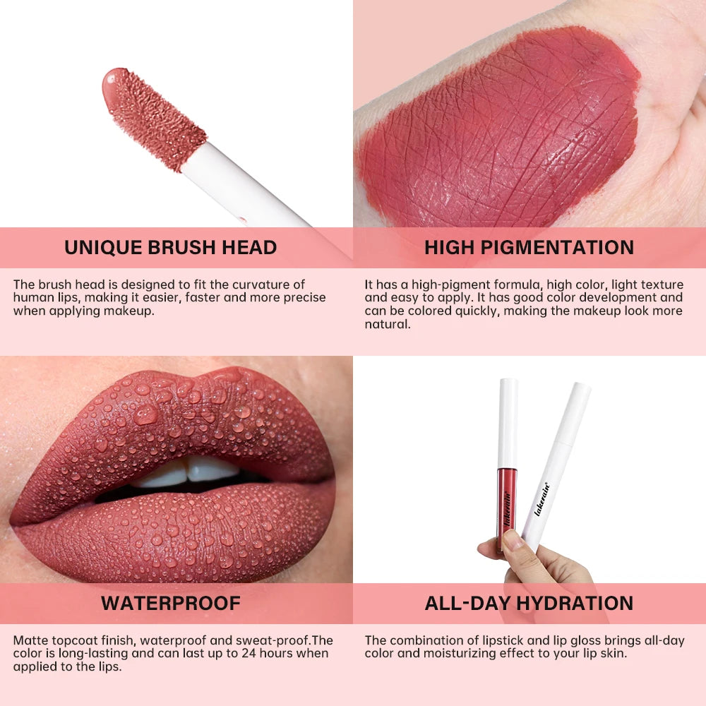 Lakerain Moisturizing Lip Gloss 2-in-1 Set Waterproof Sweat-proof Matte Topcoat Finish Long Lasting Moisturizing Smooth Lip Skin Oasis Select