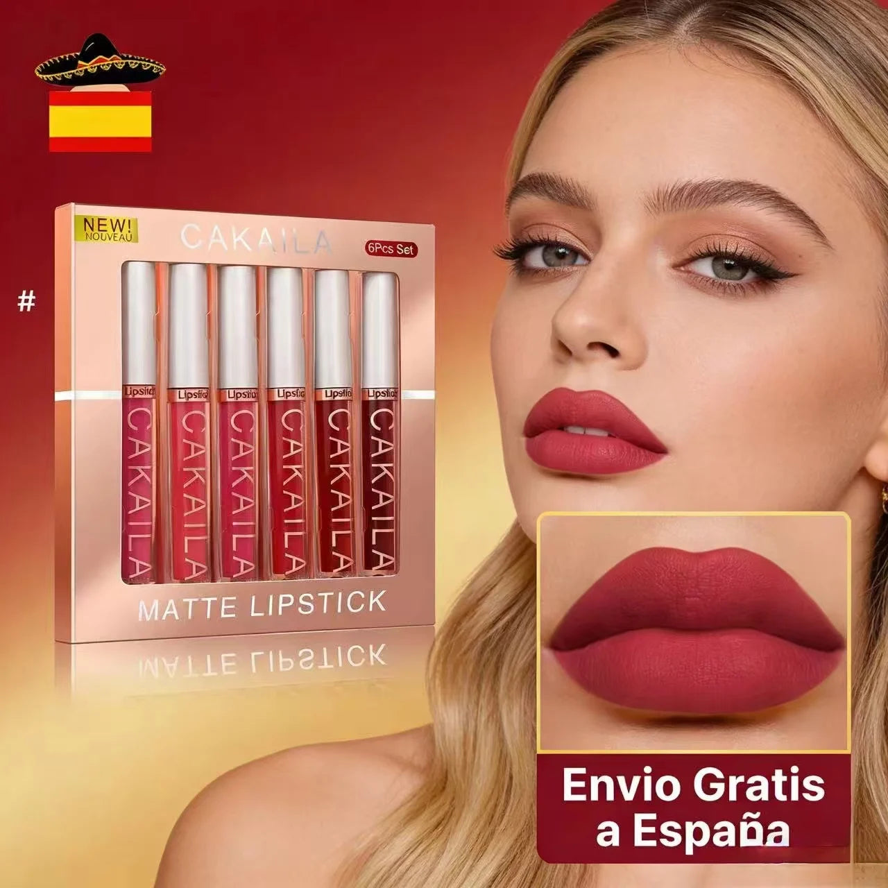 Matte Lip Gloss 6pc/set: Waterproof Lipstick Highly Pigmente Non-Stick Cup, Fiery Red Nude, Y2K Christmas Valentine's Day Gifts Oasis Select