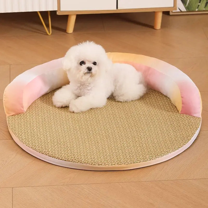Summer Cooling Pet Bed - Detachable Rattan Mat, Ice Silk Cat/Dog Bed for All Seasons Premium Pet Cooling Bed Detachable Rattan Oasis Select orange L 58CM